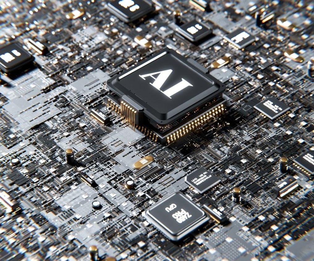 The inner workings of a computer with a microchip that says AI in white serif block letters to symbolize AI-powered top knowledge management software.